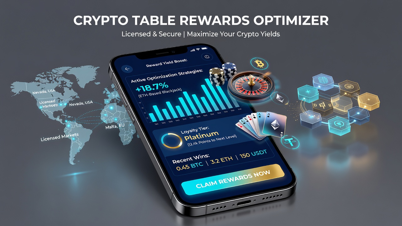 Smartphone-App-Interface mit Krypto-Belohnungen für Tischspiele in lizenzierten Märkten